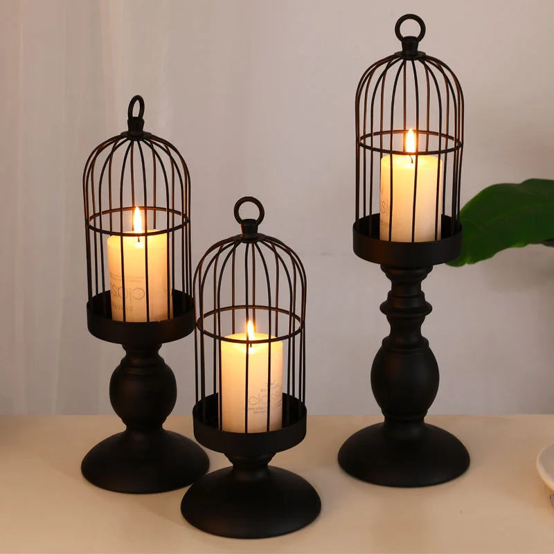 Retro Bird Cage Candlestick for Weddings & Home Decor